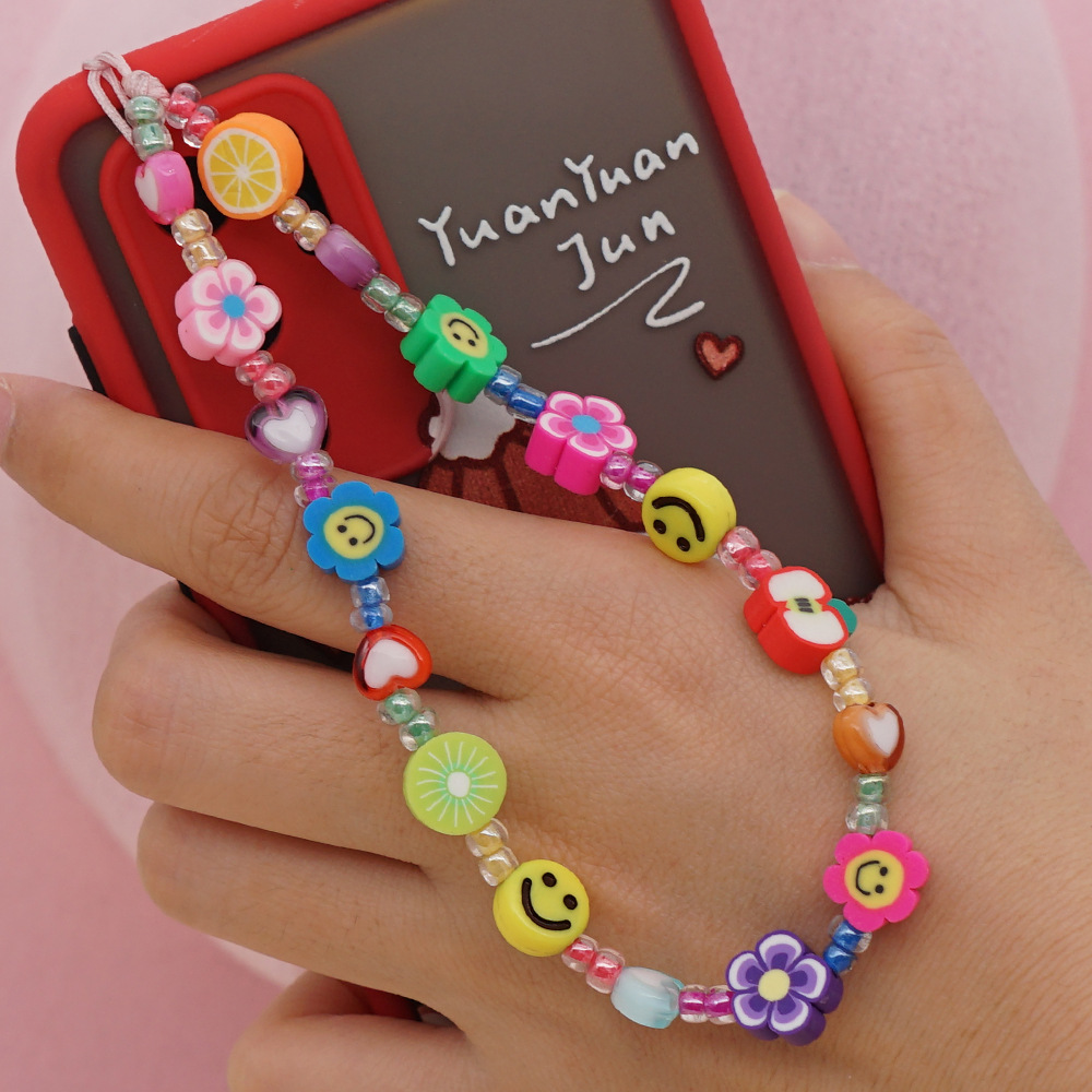 Universal Smartphone Armband Schmuck Charms - Blumen Früchte und Emojis Perlenband