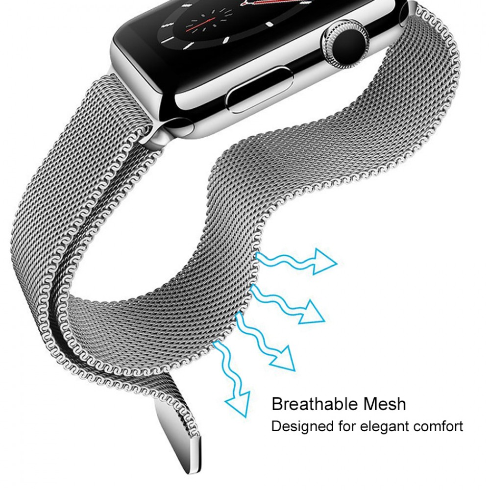 Bracelet milanais en acier argent Apple Watch 42mm 44mm 45mm