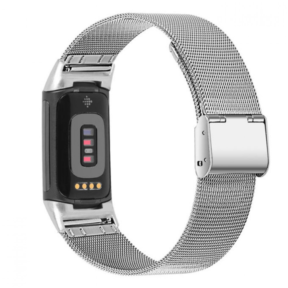 Milanaise-Armband aus Stahl in (Größe L) - Silber - Fitbit Charge 5