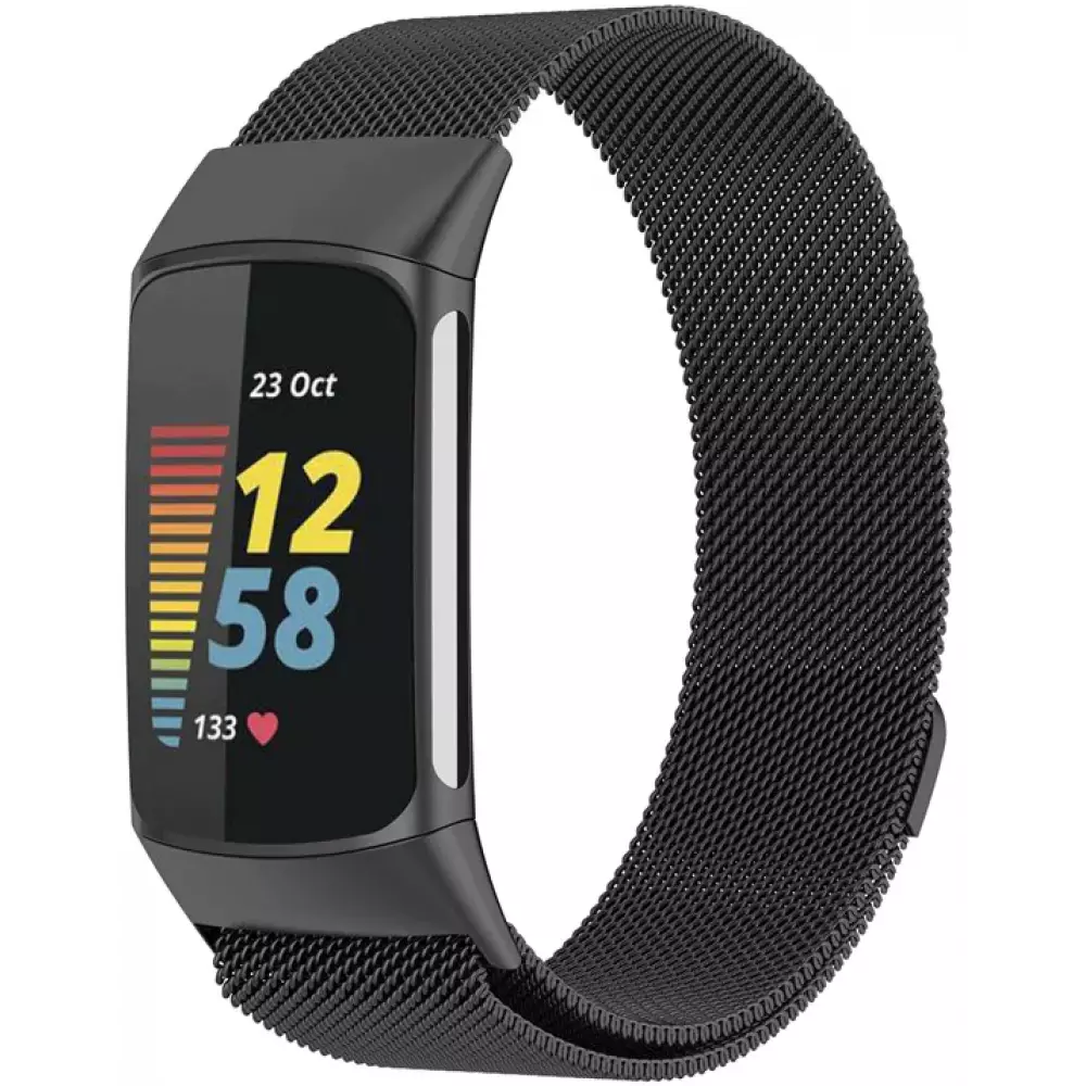 Milanaise-Armband aus Stahl in (Größe L) - Schwarz - Fitbit Charge 5 / 6