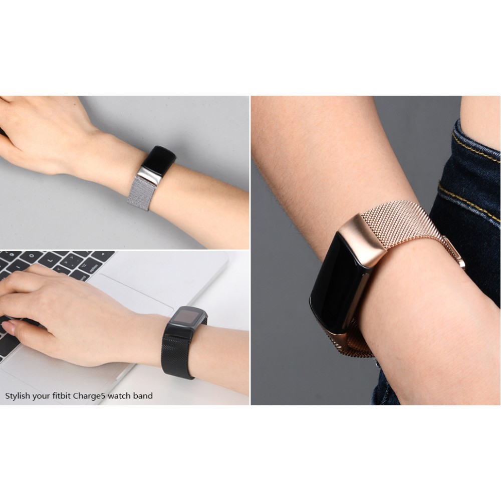 Milanaise-Armband aus Stahl in (Größe L) - Schwarz - Fitbit Charge 5