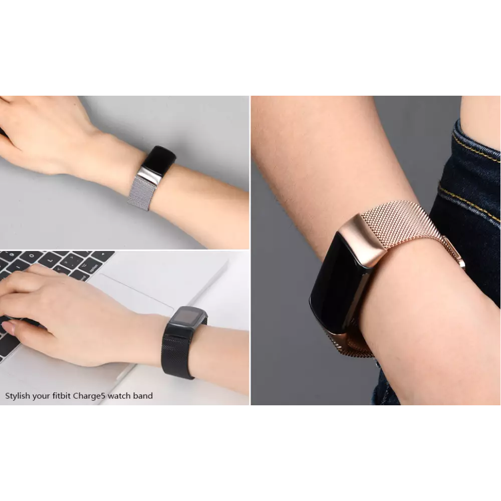 Milanaise-Armband aus Stahl in (Größe L) - Schwarz - Fitbit Charge 5 / 6