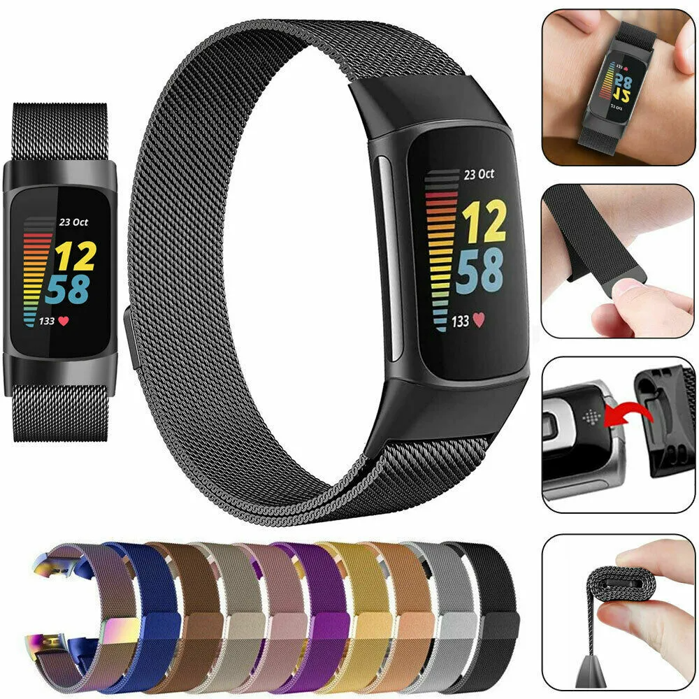 Bracelet milanais en acier (taille L) - Or - Fitbit Charge 5