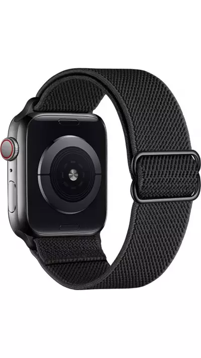 Bracelet nylon élastique sport, réglable, souple, lavable - Noir - Apple Watch 44/45/46/49 mm