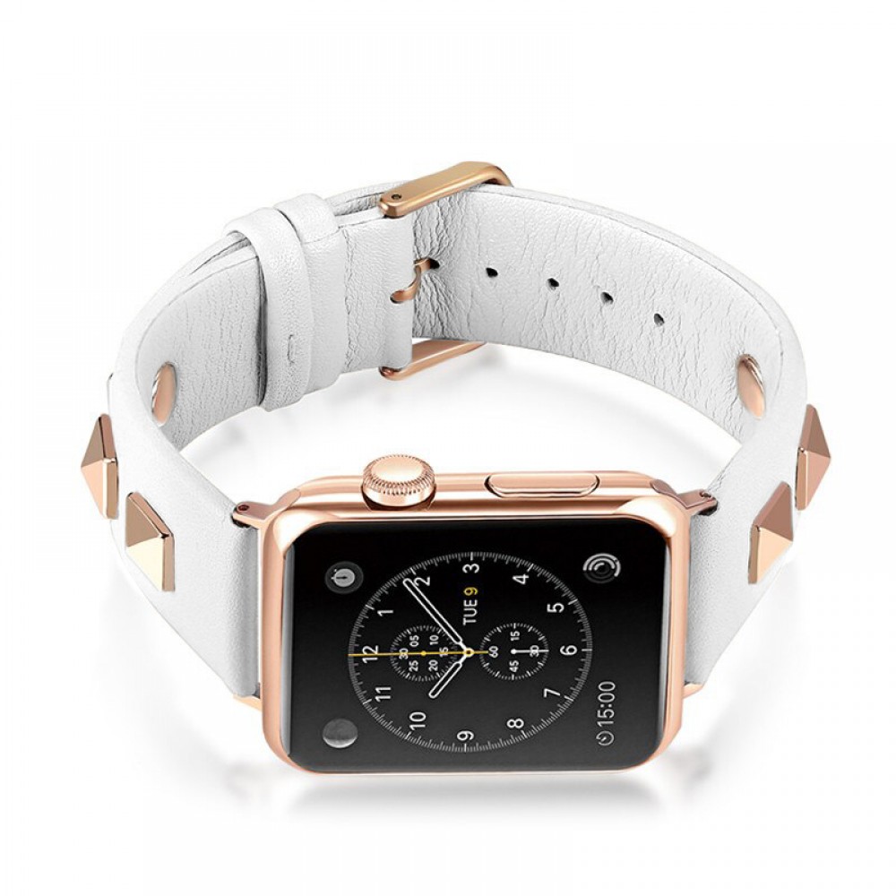 Bracelet punk en cuir véritable taille ajustable - Blanc - Apple Watch 38/40/41/42 mm