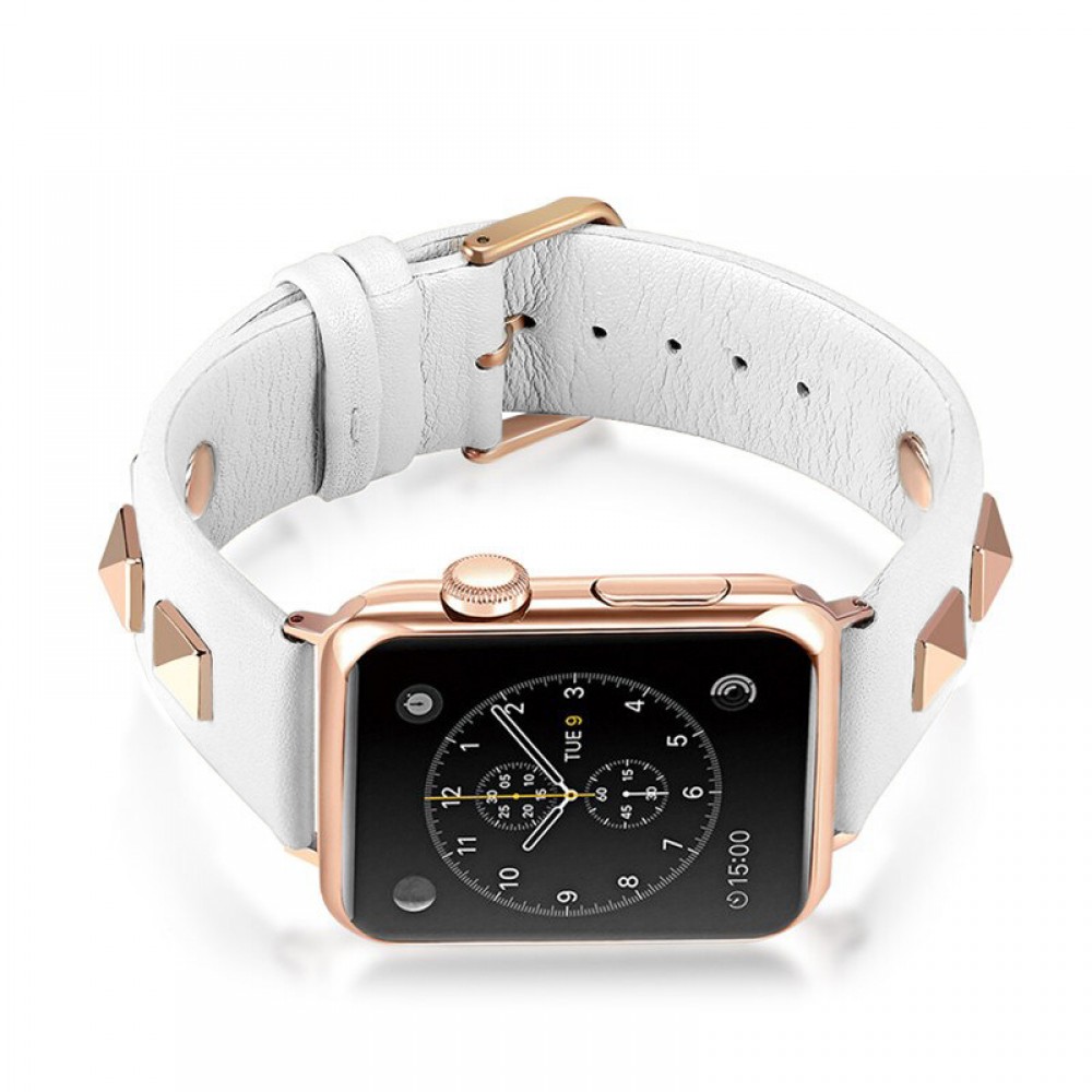 Punkarmband aus echtem Leder, größenverstellbar - Weiss - Apple Watch 42 mm / 44 mm / 45 mm