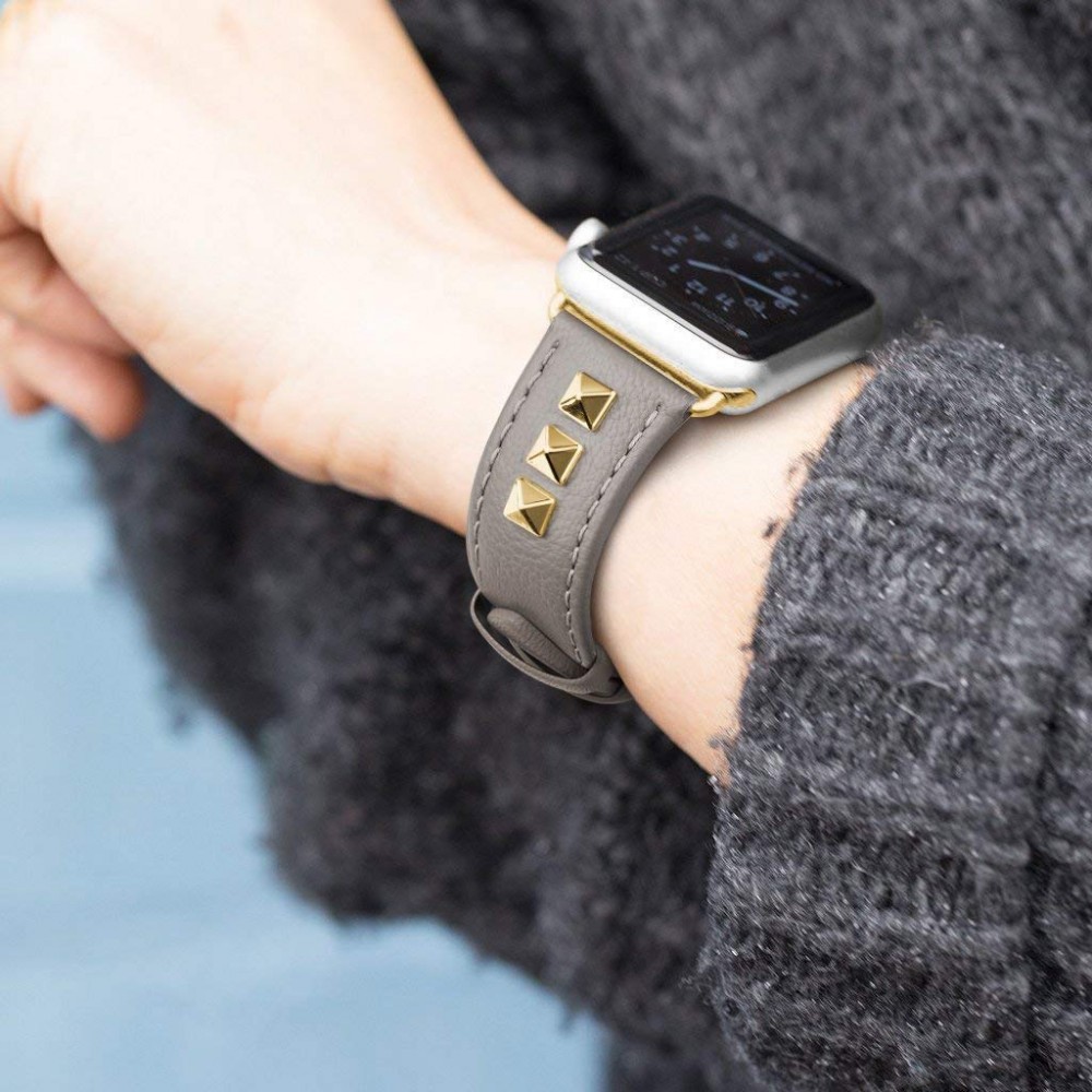 Bracelet punk en cuir véritable taille ajustable - Blanc - Apple Watch 38/40/41/42 mm