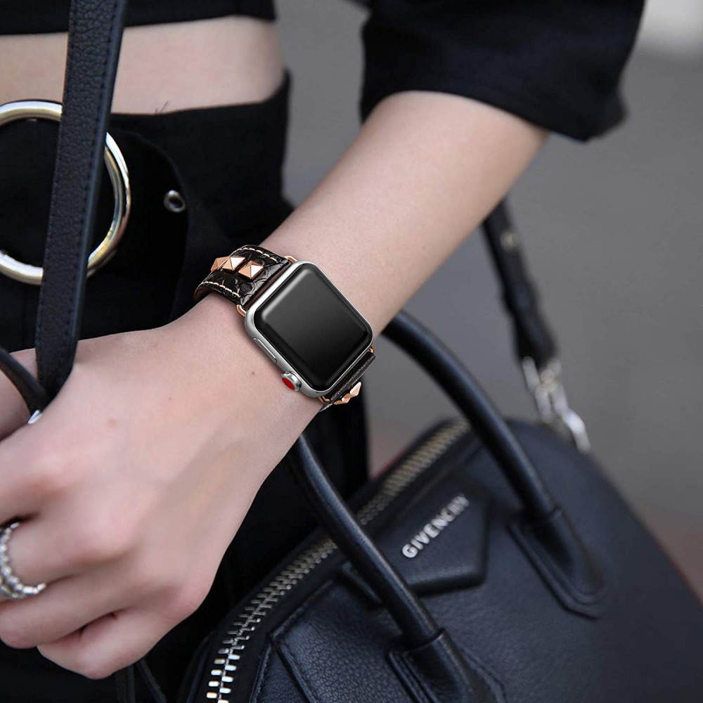 Bracelet punk en cuir véritable taille ajustable - Noir - Apple Watch 38/40/41/42 mm