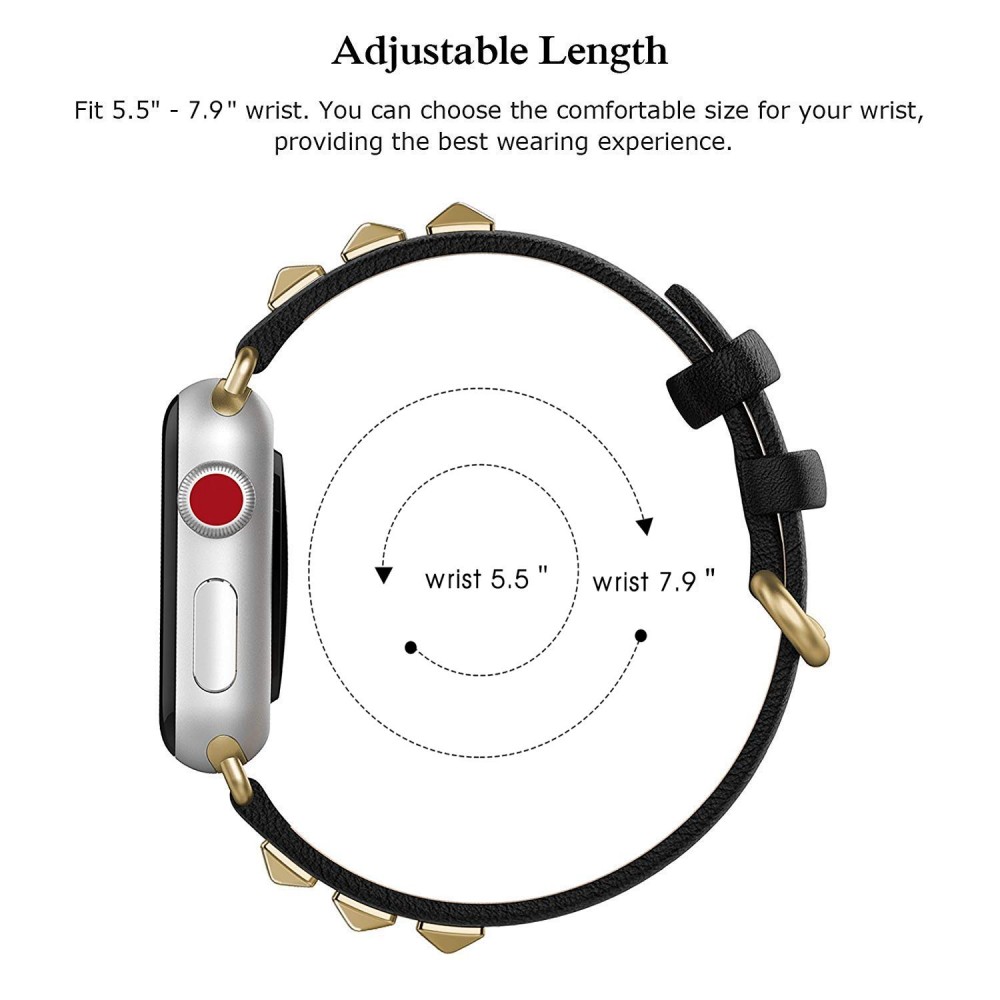 Bracelet punk en cuir véritable taille ajustable - Noir - Apple Watch 38/40/41/42 mm