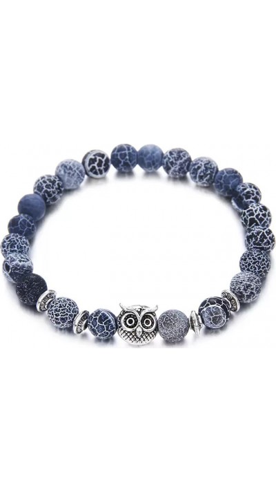 Bracelet tête hiboux en pierre semi-précieuse lave bleu, météorite, yoga