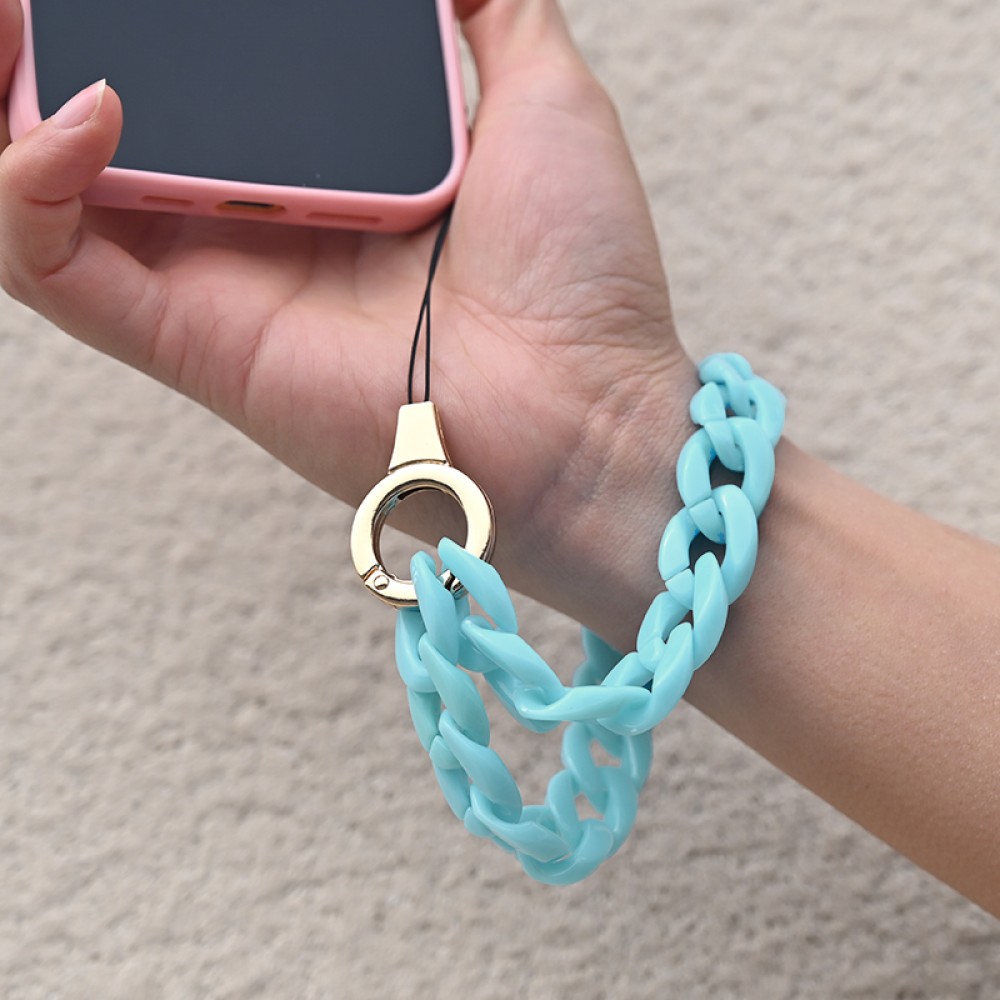 Bracelet universel attache pour coque/fourre téléphone chaine colorée - Bleu clair
