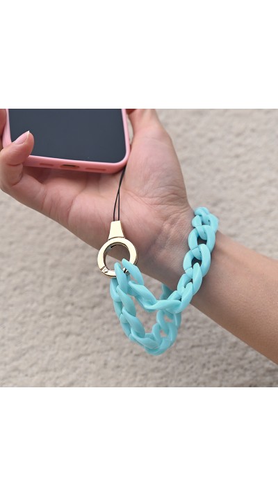 Bracelet universel attache pour coque/fourre téléphone chaine colorée - Bleu clair