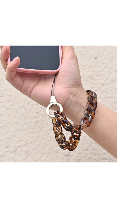 Bracelet universel attache pour coque/fourre téléphone chaine colorée - Brun