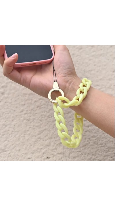Bracelet universel attache pour coque/fourre téléphone chaine colorée - Jaune