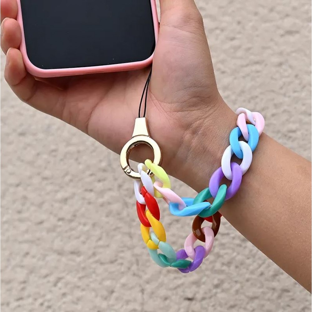 Bracelet universel attache pour coque/fourre téléphone chaine colorée - Multicolor