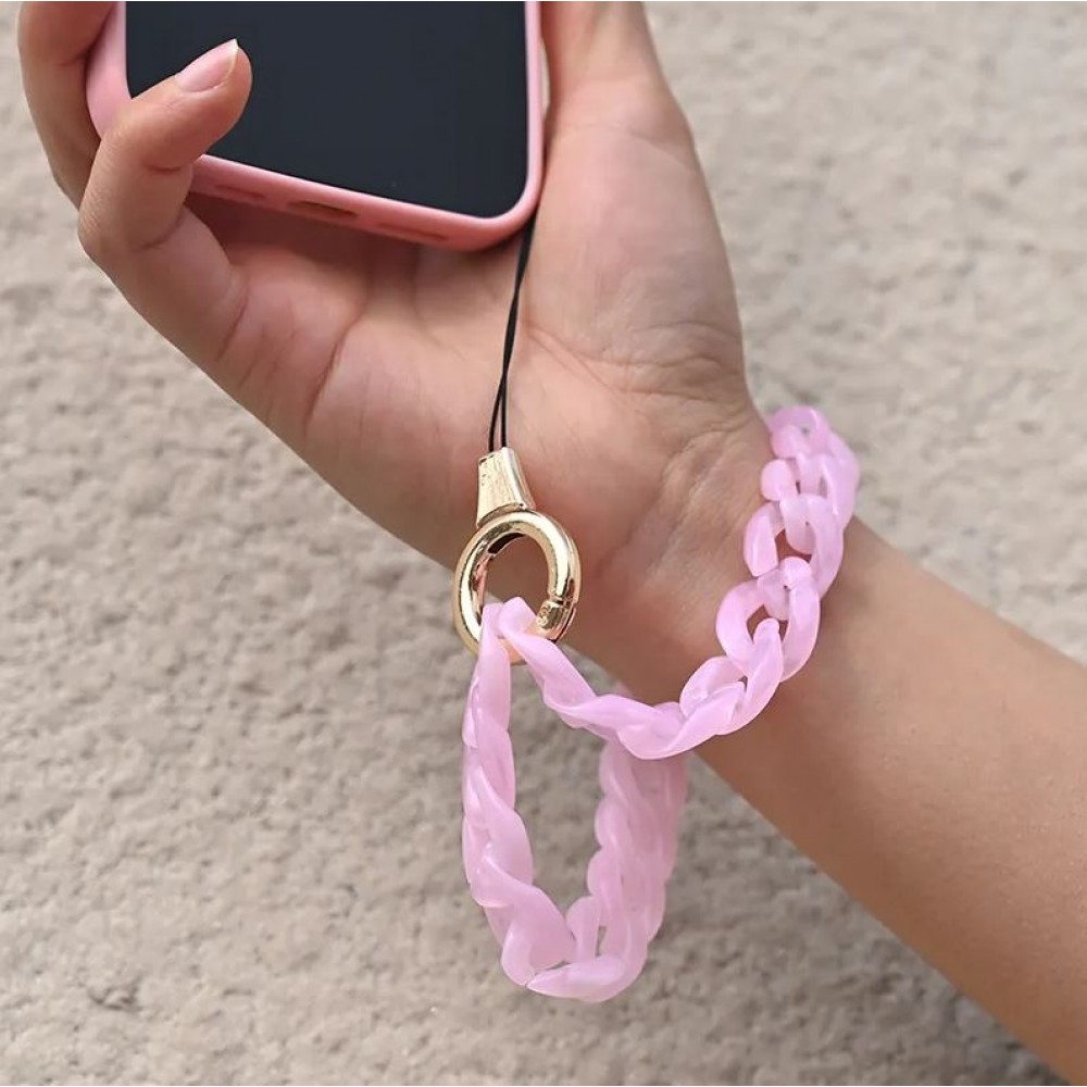 Bracelet universel attache pour coque/fourre téléphone chaine colorée - Rose