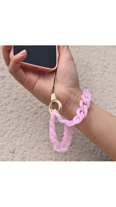Bracelet universel attache pour coque/fourre téléphone chaine colorée - Rose