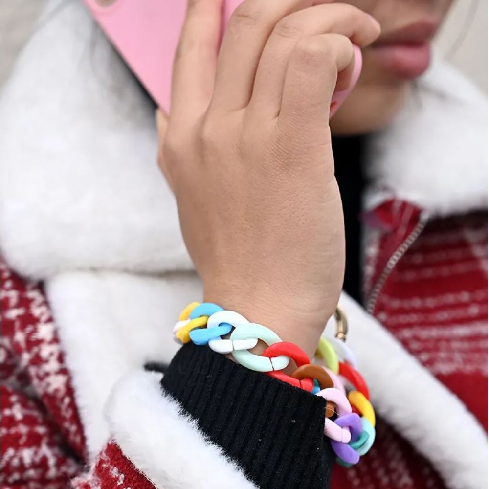 Bracelet universel attache pour coque/fourre téléphone chaine colorée - Rose foncé