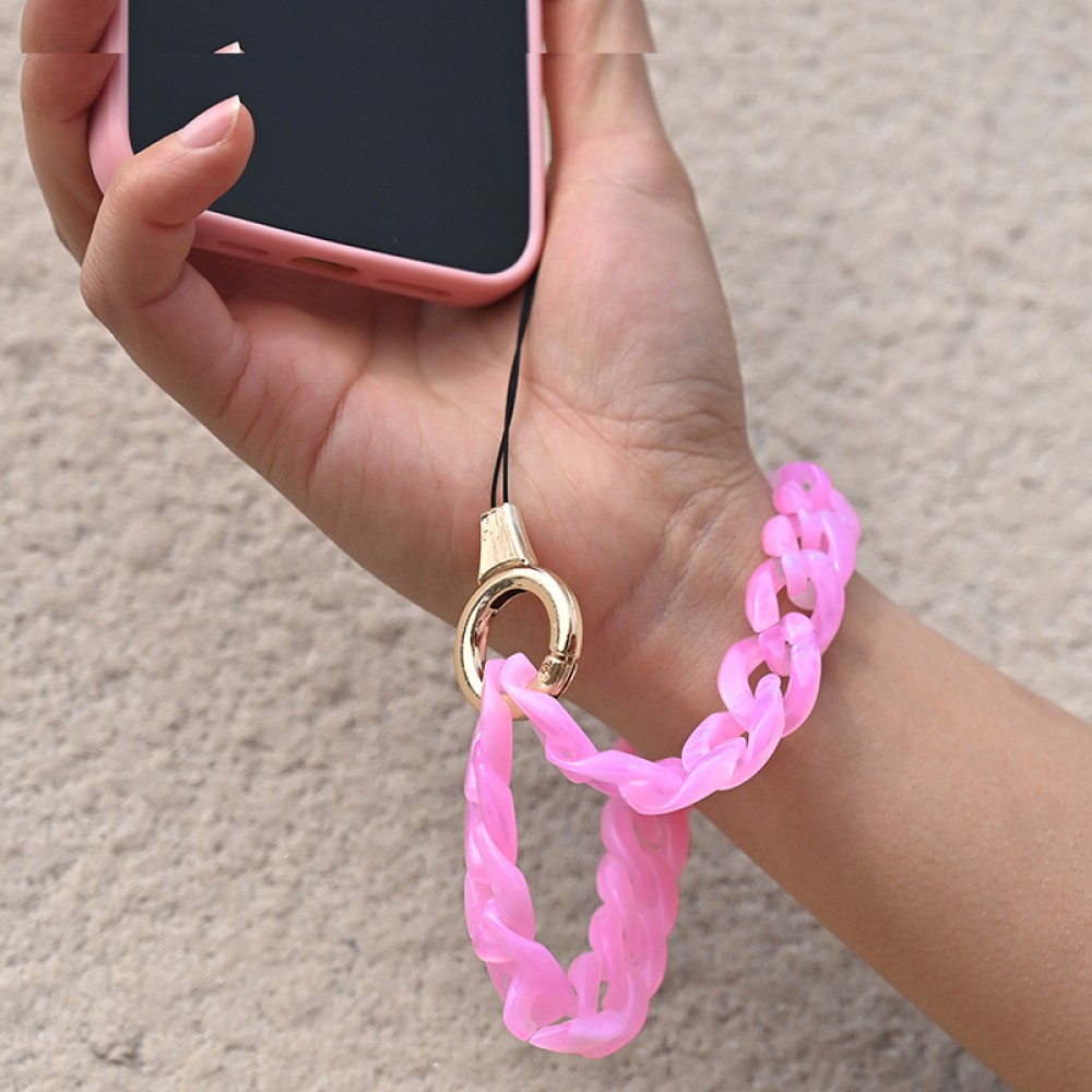 Bracelet universel attache pour coque/fourre téléphone chaine colorée - Rose foncé