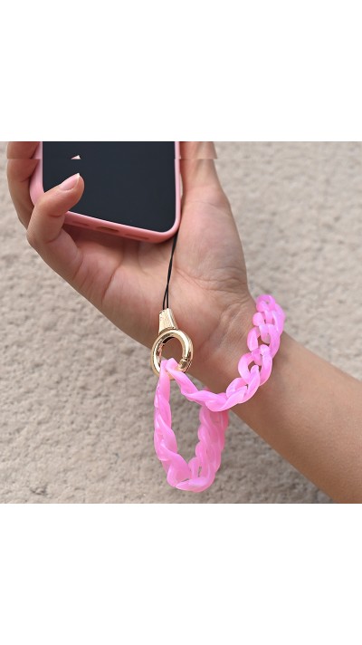 Bracelet universel attache pour coque/fourre téléphone chaine colorée - Rose foncé