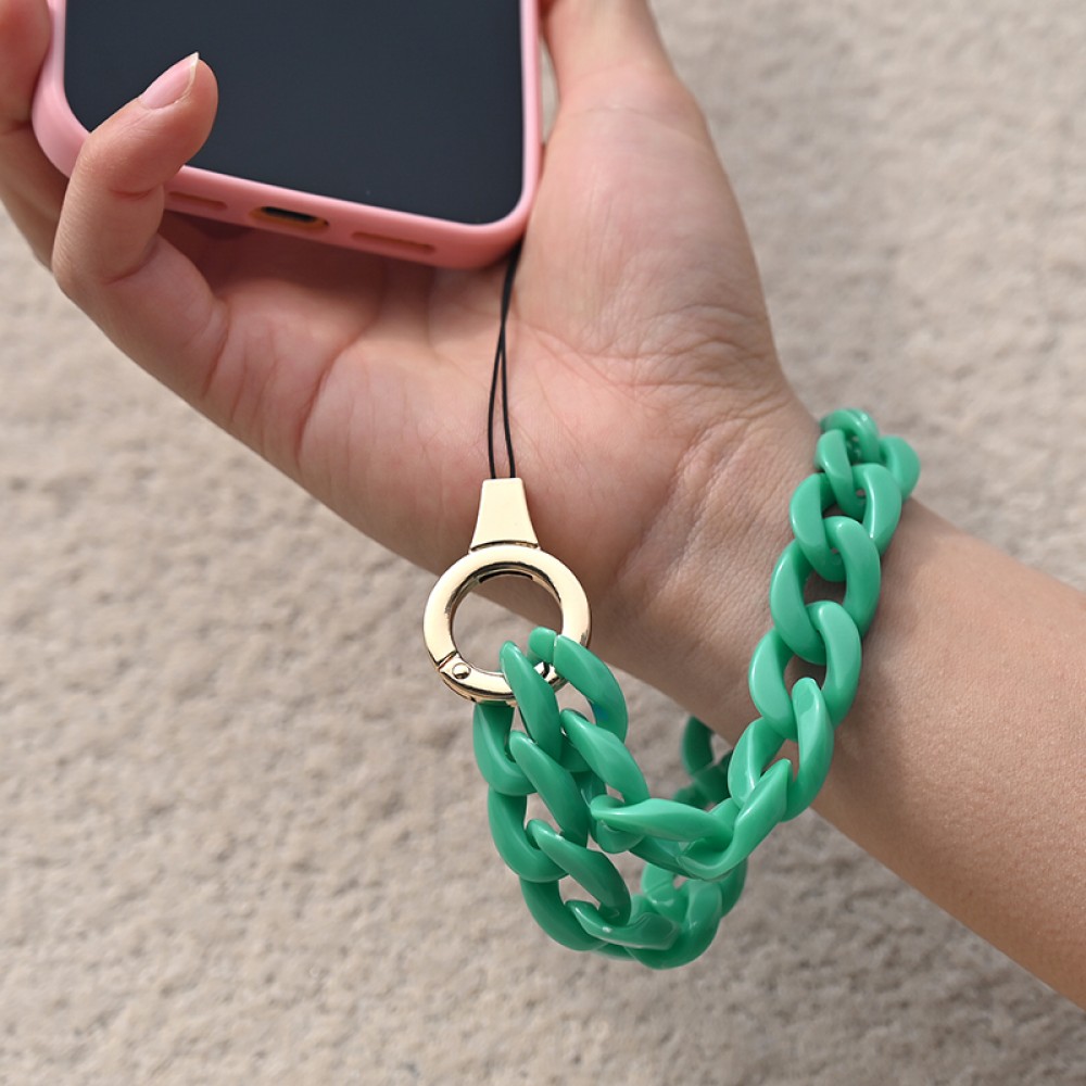 Bracelet universel attache pour coque/fourre téléphone chaine colorée - Vert