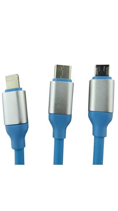 Câble chargeur 3 en 1 - Lightning / Micro-USB / USB-C vers USB-A - Bleu