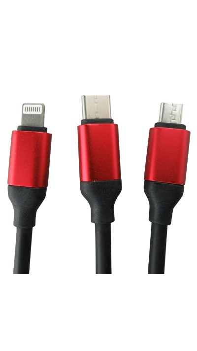 Câble chargeur 3 en 1 - Lightning / Micro-USB / USB-C vers USB-A - Noir