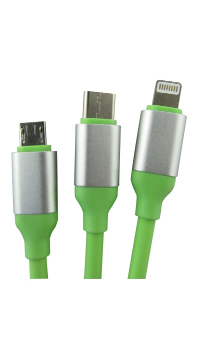 Câble chargeur 3 en 1 - Lightning / Micro-USB / USB-C vers USB-A - Vert