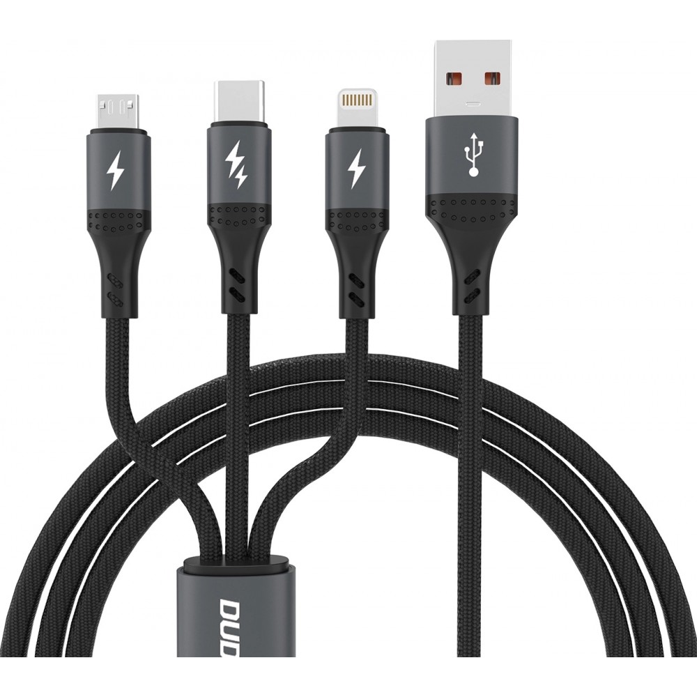 Câble 3 en 1 USB-A vers Micro USB + USB-C + Lightning 60W (1.2 m) Dudao L3E charge rapide - Noir