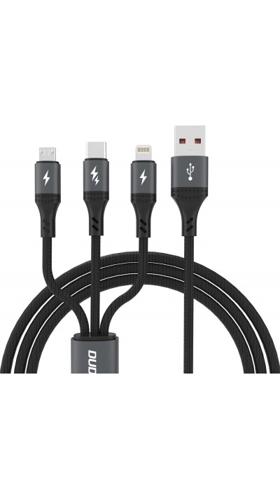 Câble 3 en 1 USB-A vers Micro USB + USB-C + Lightning 60W (1.2 m) Dudao L3E charge rapide - Noir