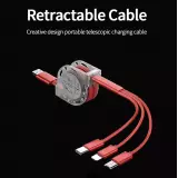 Câble 3 en 1 multi-ports rétractable avec micro-USB, USB-C et Lightning - Argent