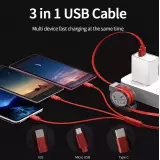 Câble 3 en 1 multi-ports rétractable avec micro-USB, USB-C et Lightning - Argent