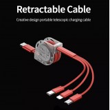 Câble 3 en 1 multi-ports rétractable avec micro-USB, USB-C et Lightning - Or