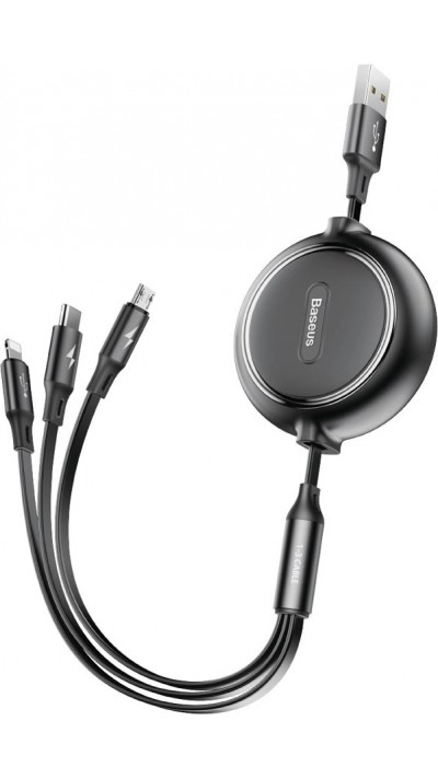 Câble Extensible 3 en 1 Baseus Golden Loop USB - Micro USB / Lightning / USB-C (3.5A) 35cm - 120cm (CAMLT-JH01) - Noir