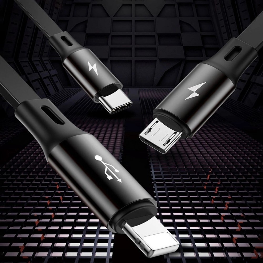 Baseus Golden Loop 3 in 1 ausziehbares Kabel USB - Micro USB / Lightning / USB-C (3.5A) 35cm - 120cm (CAMLT-JH01) - Schwarz