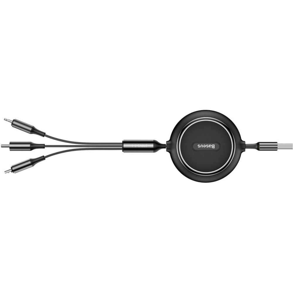 Baseus Golden Loop 3 in 1 ausziehbares Kabel USB - Micro USB / Lightning / USB-C (3.5A) 35cm - 120cm (CAMLT-JH01) - Schwarz