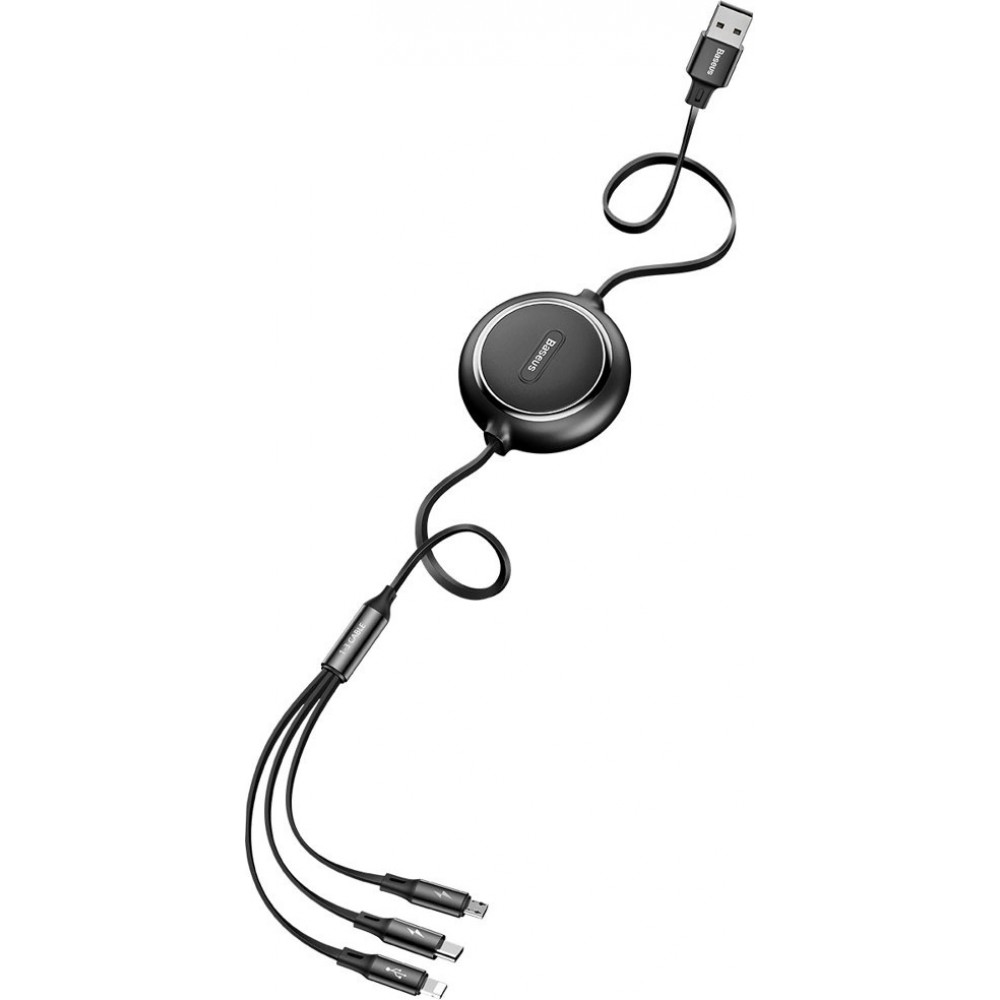 Baseus Golden Loop 3 in 1 ausziehbares Kabel USB - Micro USB / Lightning / USB-C (3.5A) 35cm - 120cm (CAMLT-JH01) - Schwarz