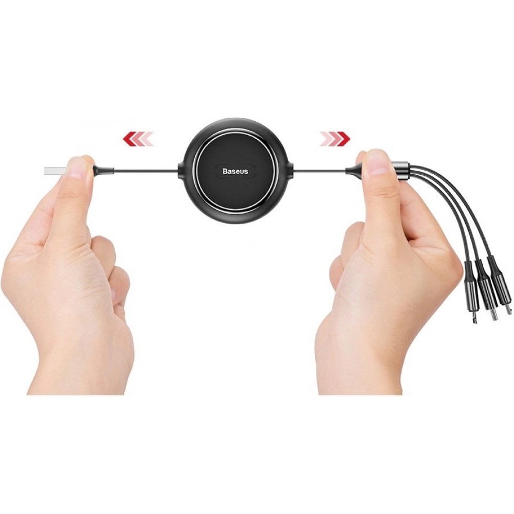 Baseus Golden Loop 3 in 1 ausziehbares Kabel USB - Micro USB / Lightning / USB-C (3.5A) 35cm - 120cm (CAMLT-JH01) - Schwarz