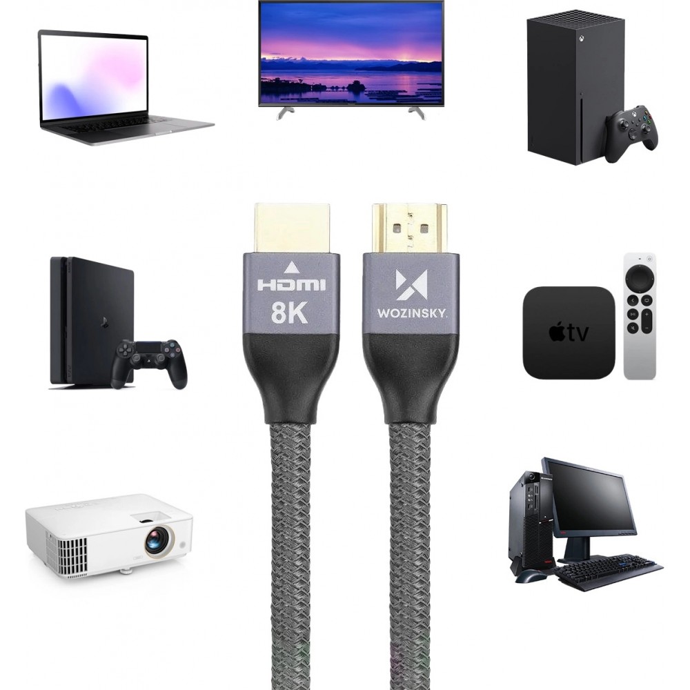 Câble HDMI 2.1 8K 60 Hz 48 Gbps / 4K 120 Hz / 2K 144 Hz (1 m) Wozinsky - Argent