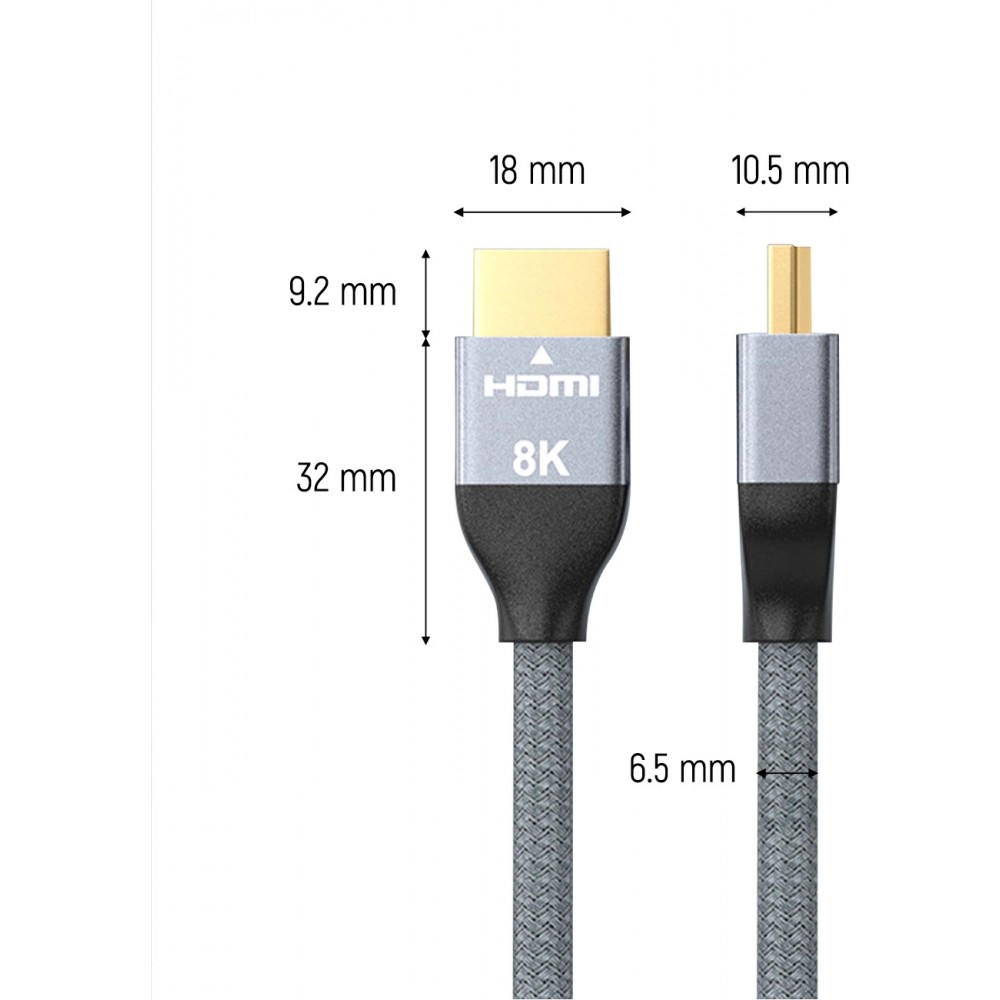 Câble HDMI 2.1 8K 60 Hz 48 Gbps / 4K 120 Hz / 2K 144 Hz (1 m) Wozinsky - Argent