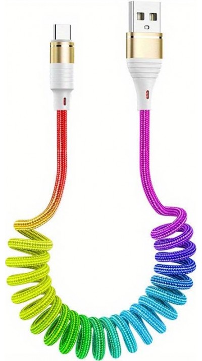 Câble USB-A vers USB-C extensible (jusqu'à 1m) en nylon tressé multicolore rainbow