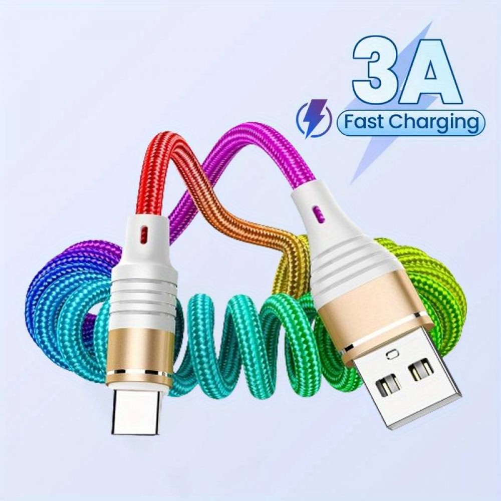 USB-A auf USB-C Stretch-Kabel (bis zu 1M) aus geflochtenem Nylon mehrfarbig rainbow