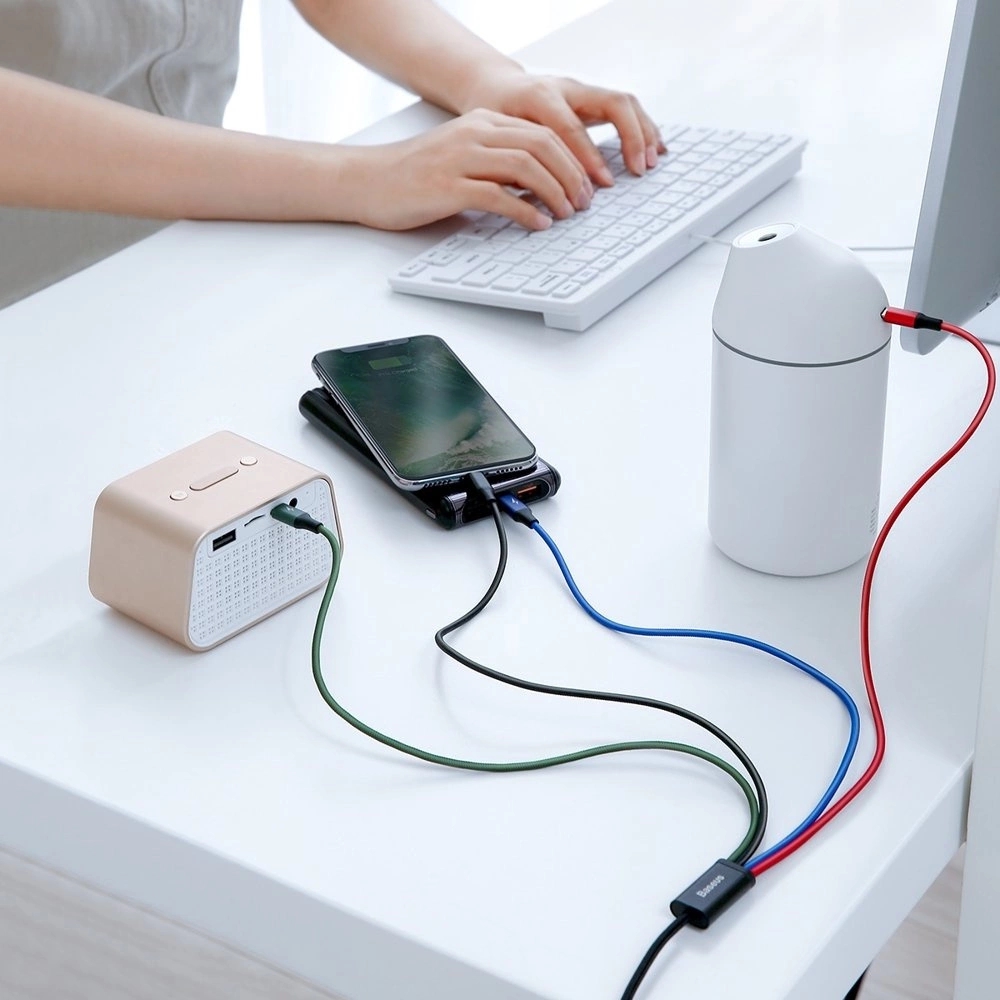 USB-Kabel 4 in 1 (1x Lightning, 2x USB-C, 1x Micro USB) geflochten Nylon 3.5A (1.2 m) - Schwarz