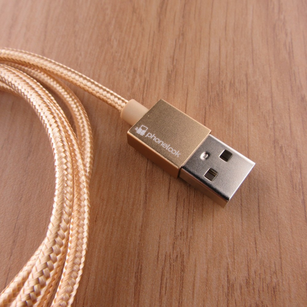 Câble chargeur (1 m) USB-A vers USB-C - Nylon PhoneLook - Or