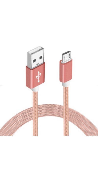 Câble chargeur (1 m) Micro-USB vers USB-A - Nylon metal - Rose