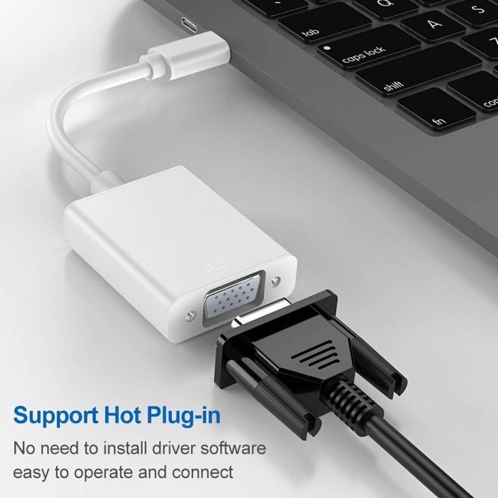 Câble adaptateur USB-C à VGA (1080p) converteur support hot plug-in - Argent