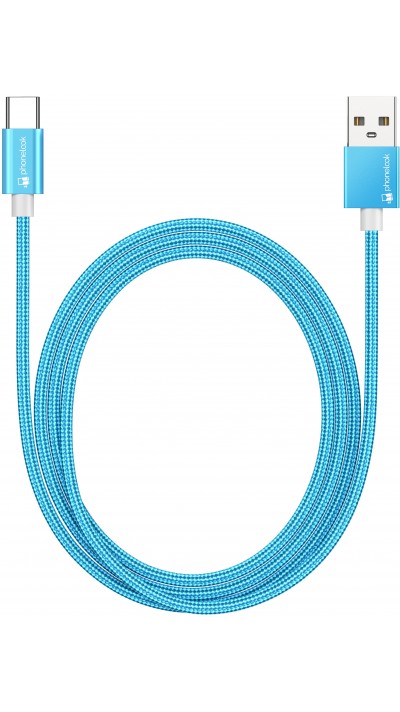 Câble chargeur (1.5 m) USB-A vers USB-C - Nylon PhoneLook - Bleu clair