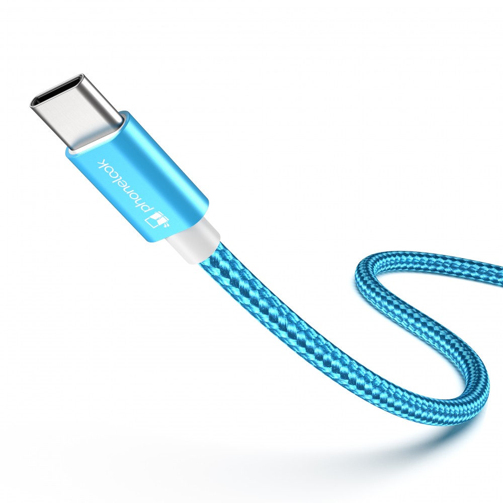 Câble chargeur (1.5 m) USB-A vers USB-C - Nylon PhoneLook - Bleu clair