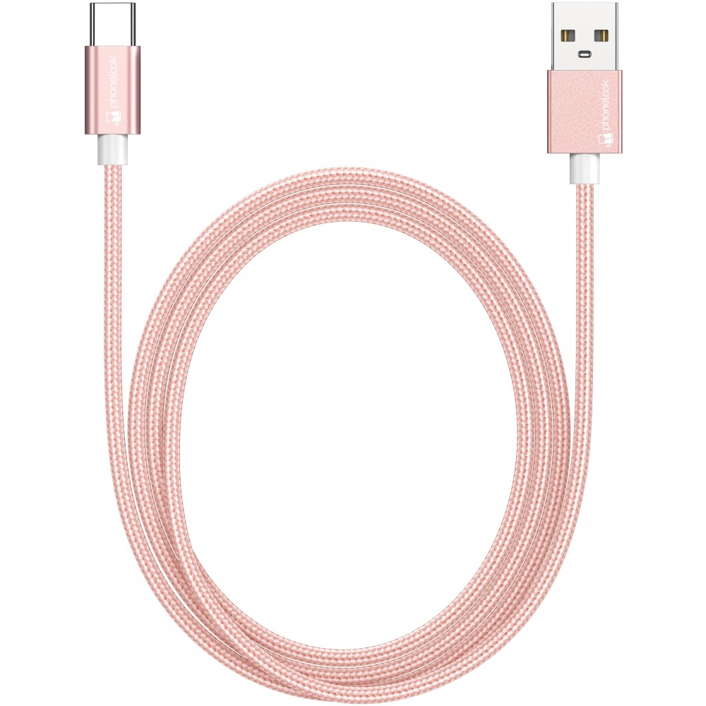 Câble chargeur (1.5 m) USB-A vers USB-C - Nylon PhoneLook - Rose clair