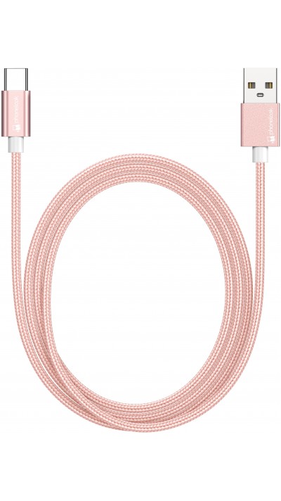 Câble chargeur (1.5 m) USB-A vers USB-C - Nylon PhoneLook - Rose clair